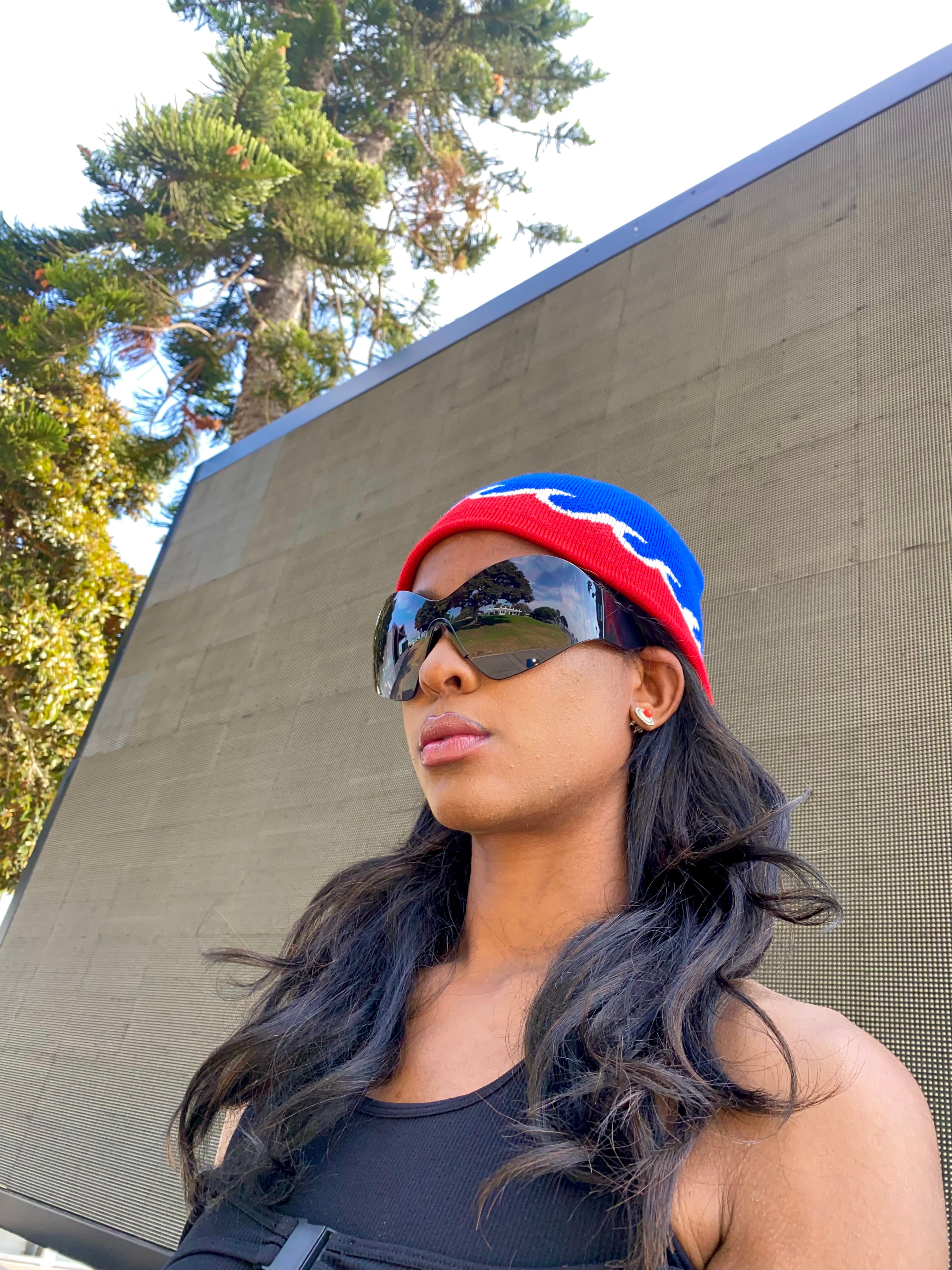 Red-blue wave beanie